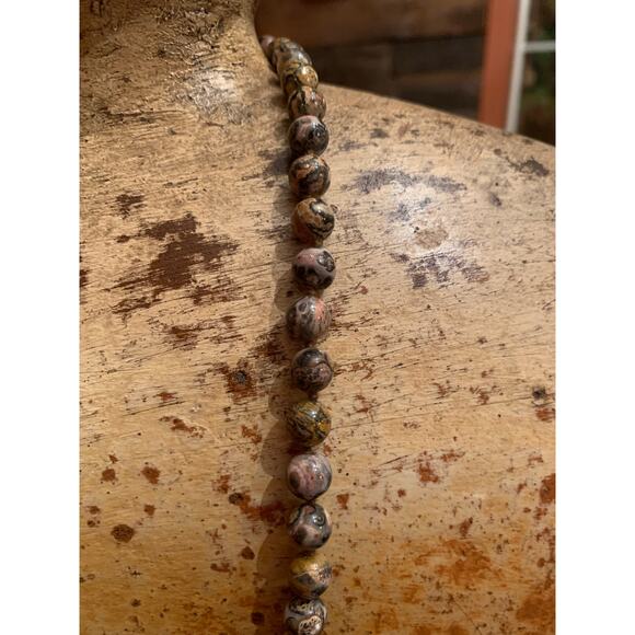 Leopard Jasper Stone Beaded Necklace with 14K GF Clasp Vintage - Picture 4 of 5